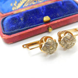 Russian 14ct Rose Gold & Pave Set White Sapphire Clip Earrings Vintage c1960