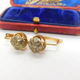Russian 14ct Rose Gold & Pave Set White Sapphire Clip Earrings Vintage c1960