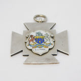 Edwardian Sterling Silver & Enamel Salford Crest Fob Medal Antique 1909 Birmingham
