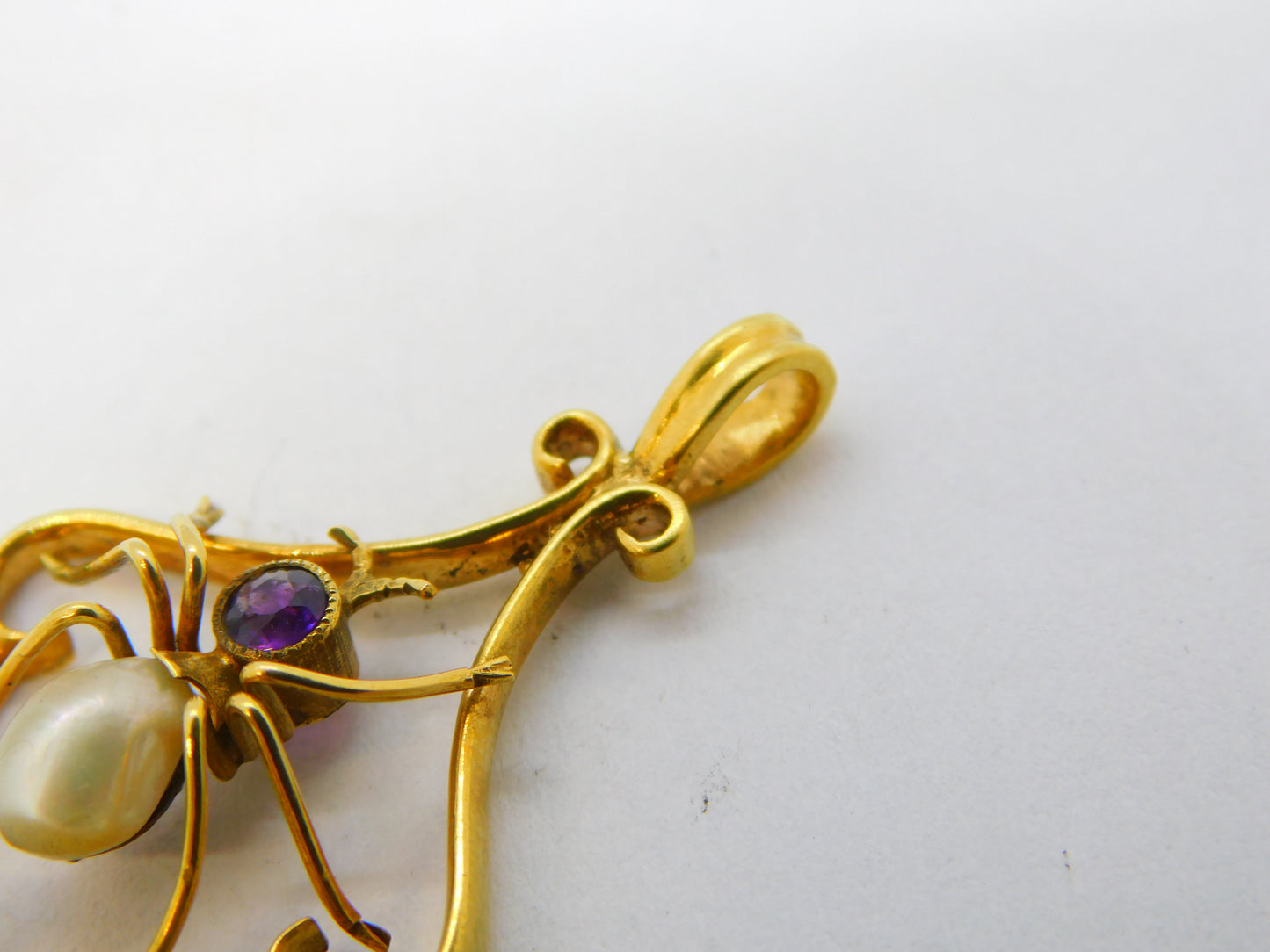 Edwardian 9ct Gold, Amethyst, Pearl & Diamond Spider Pendant Antique c1910