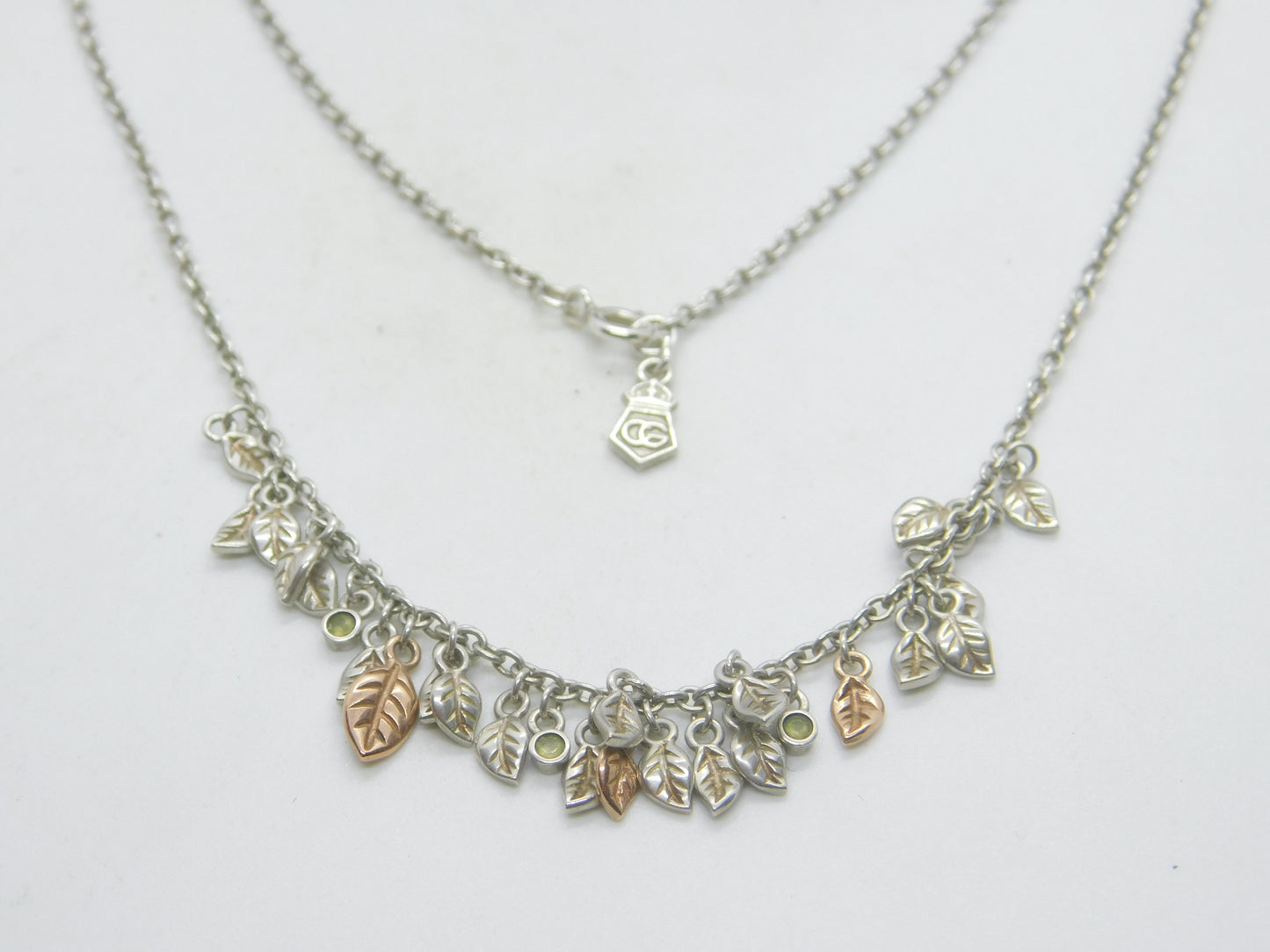 Clogau Welsh Sterling Silver & Peridot Leaf Pattern Necklace Vintage c2000