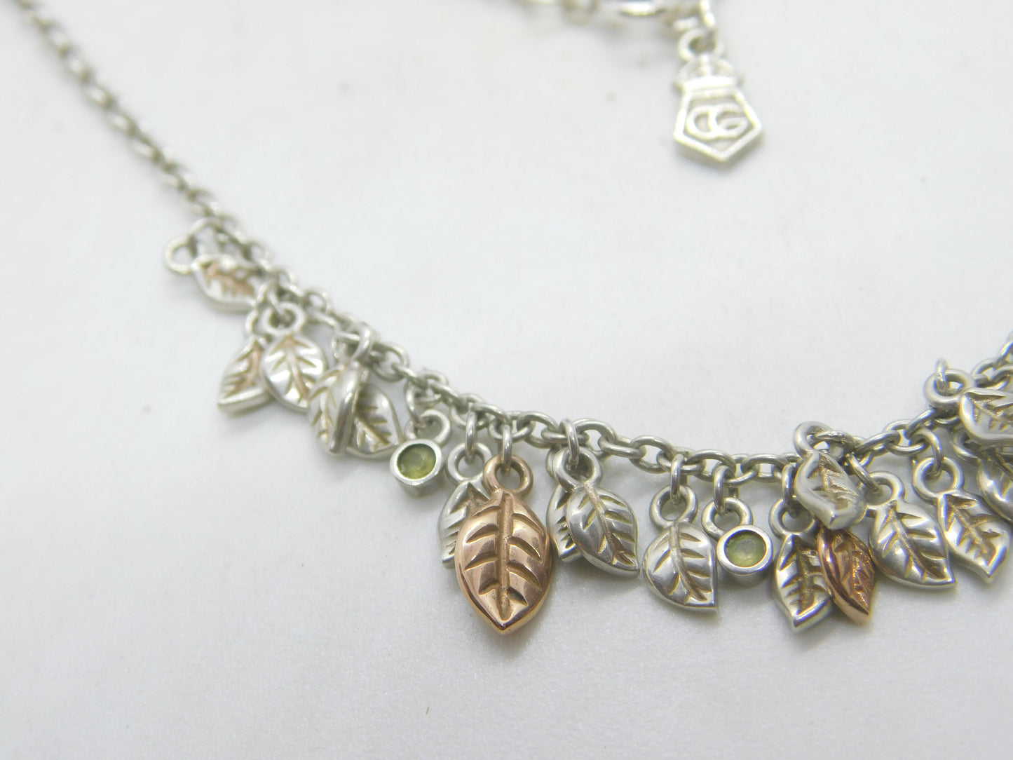 Clogau Welsh Sterling Silver & Peridot Leaf Pattern Necklace Vintage c2000