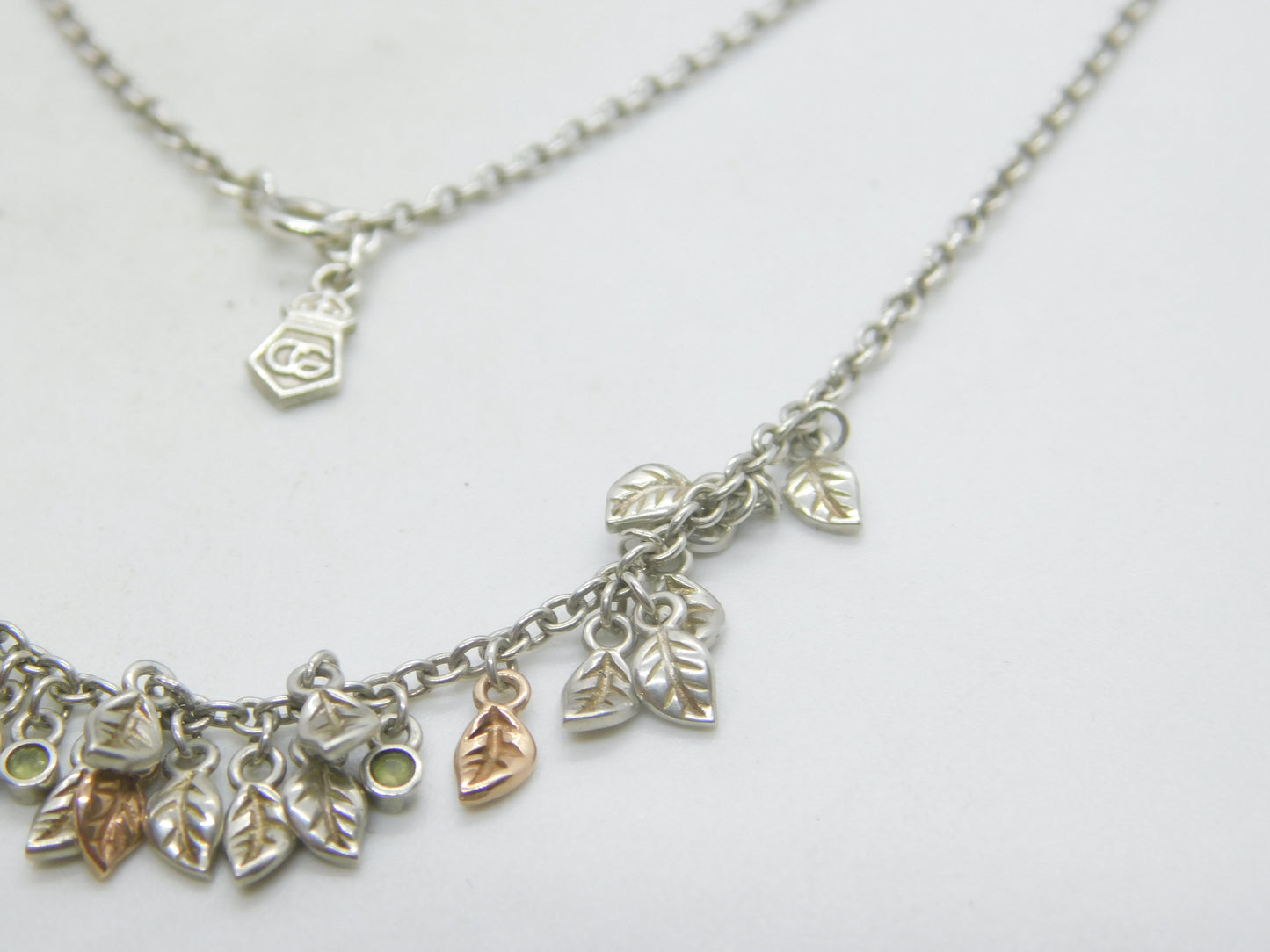Clogau Welsh Sterling Silver & Peridot Leaf Pattern Necklace Vintage c2000