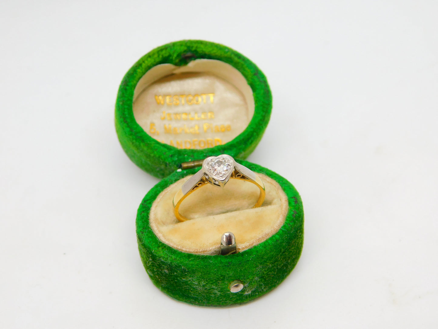 18ct Gold & Platinum Set 0.2ct Diamond Set Heart Shaped Ring Antique c1910