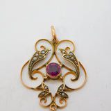 Edwardian 9ct Gold, Almandine Garnet, Seed Pearl Lavalier Pendant Antique c1910