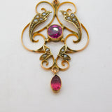 Edwardian 9ct Gold, Almandine Garnet, Seed Pearl Lavalier Pendant Antique c1910