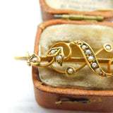 Victorian 9ct Yellow Gold Seed Pearl Floral Sweetheart Brooch 1899 Chester