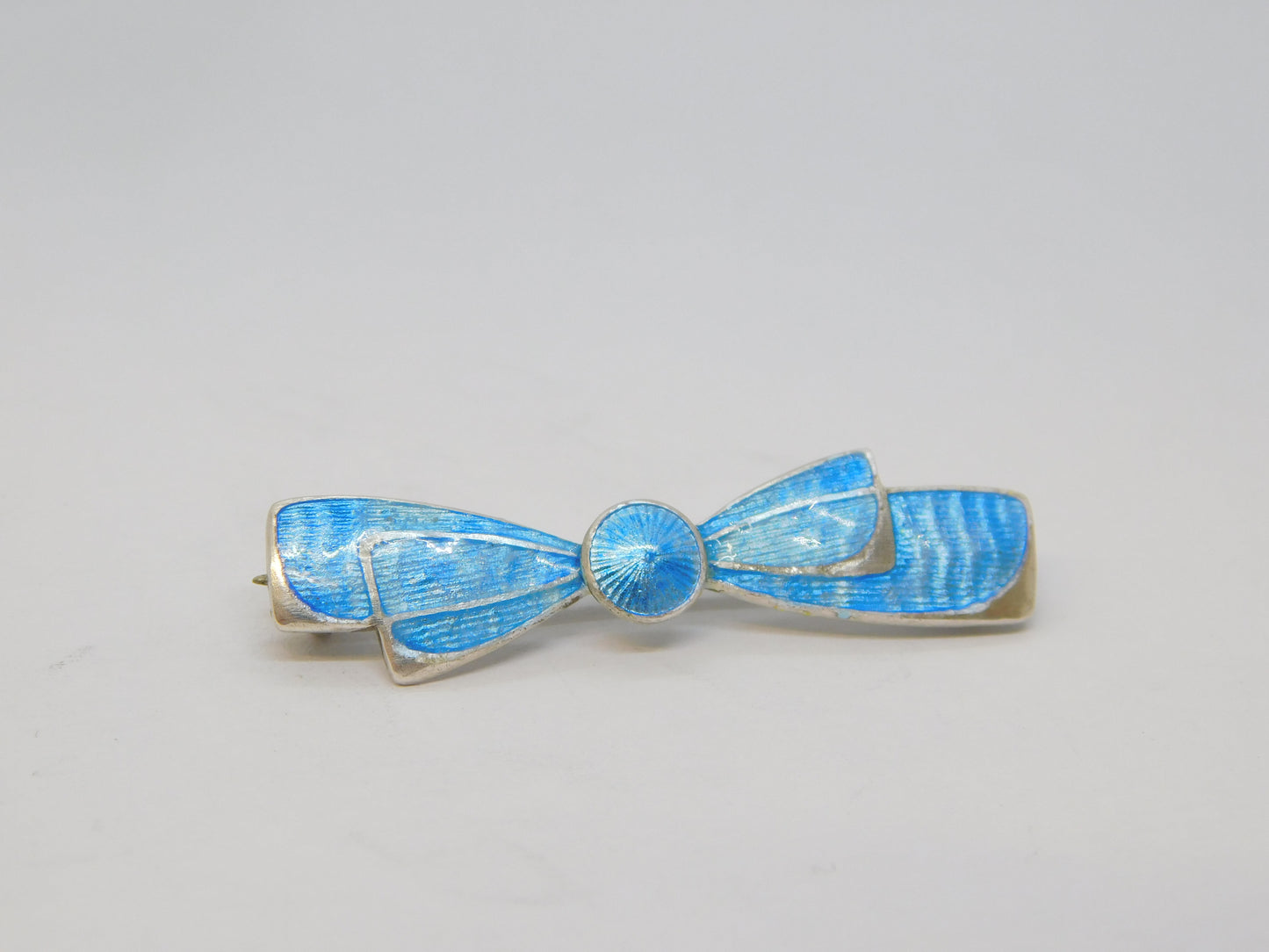 Charles Horner Sterling Silver Blue Enamel Bow Tie Brooch Antique c1920 Deco