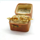 Victorian 9ct Yellow Gold Seed Pearl Floral Sweetheart Brooch 1899 Chester