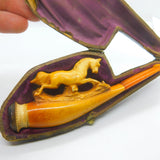 Victorian Meerschaum & Block Amber Galloping Horse Pipe Antique c1880 Boxed
