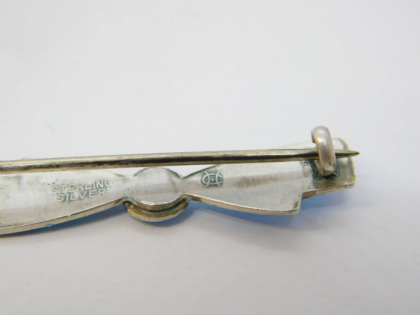Charles Horner Sterling Silver Blue Enamel Bow Tie Brooch Antique c1920 Deco