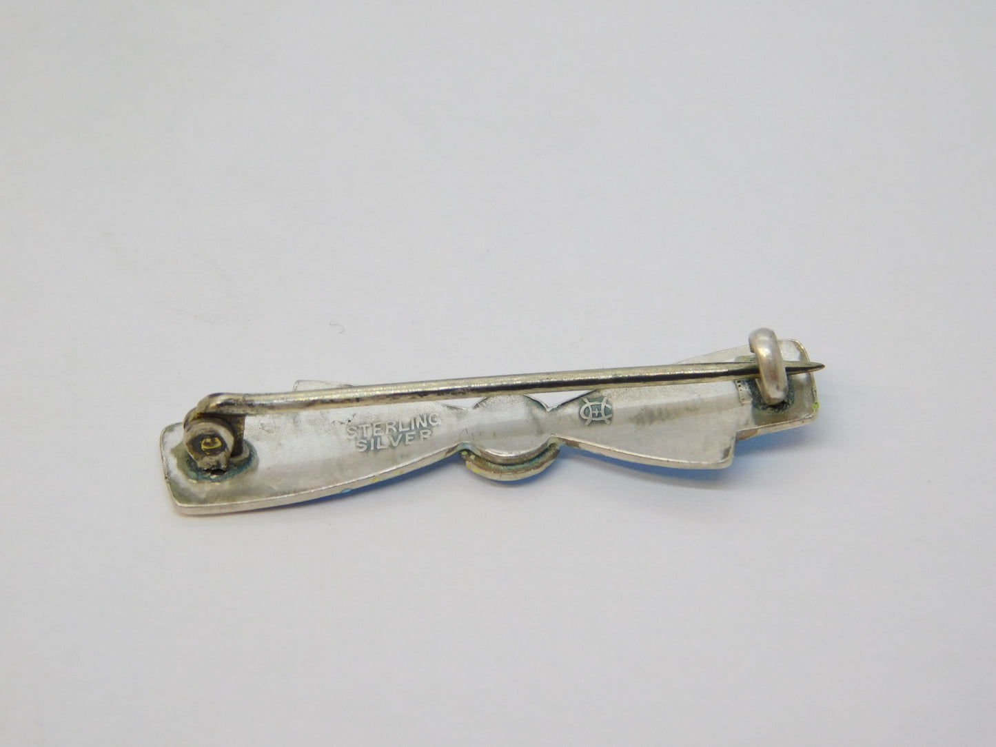 Charles Horner Sterling Silver Blue Enamel Bow Tie Brooch Antique c1920 Deco