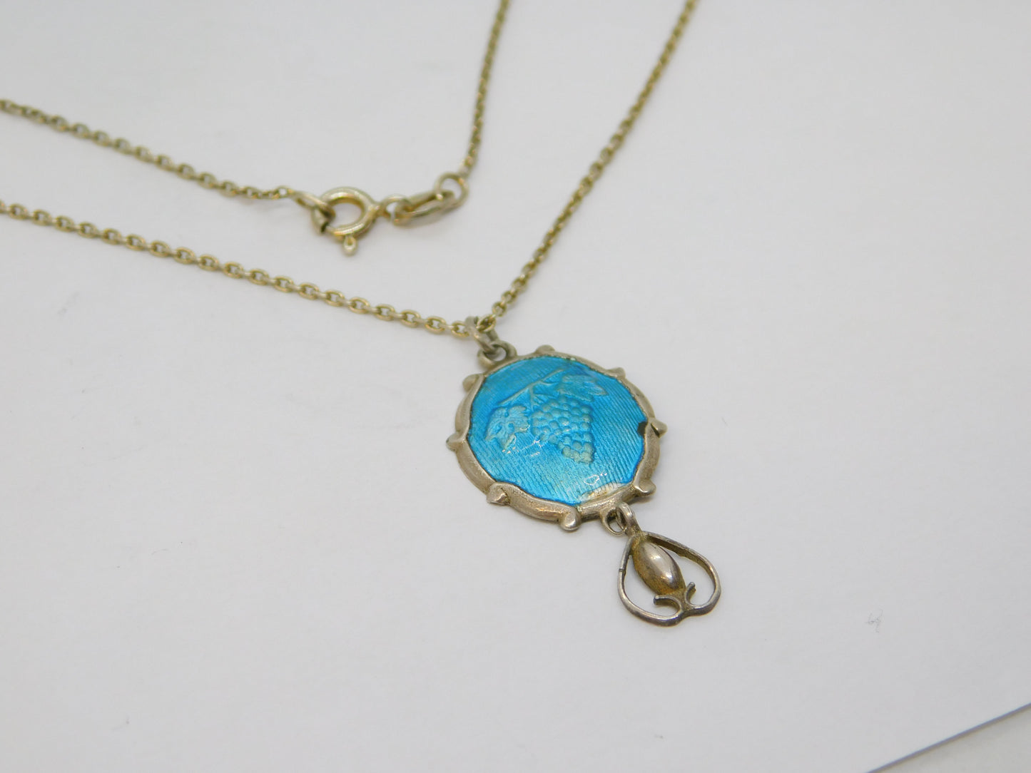 Charles Horner Sterling Silver Blue Enamel Drop Pendant Necklace Antique c1920