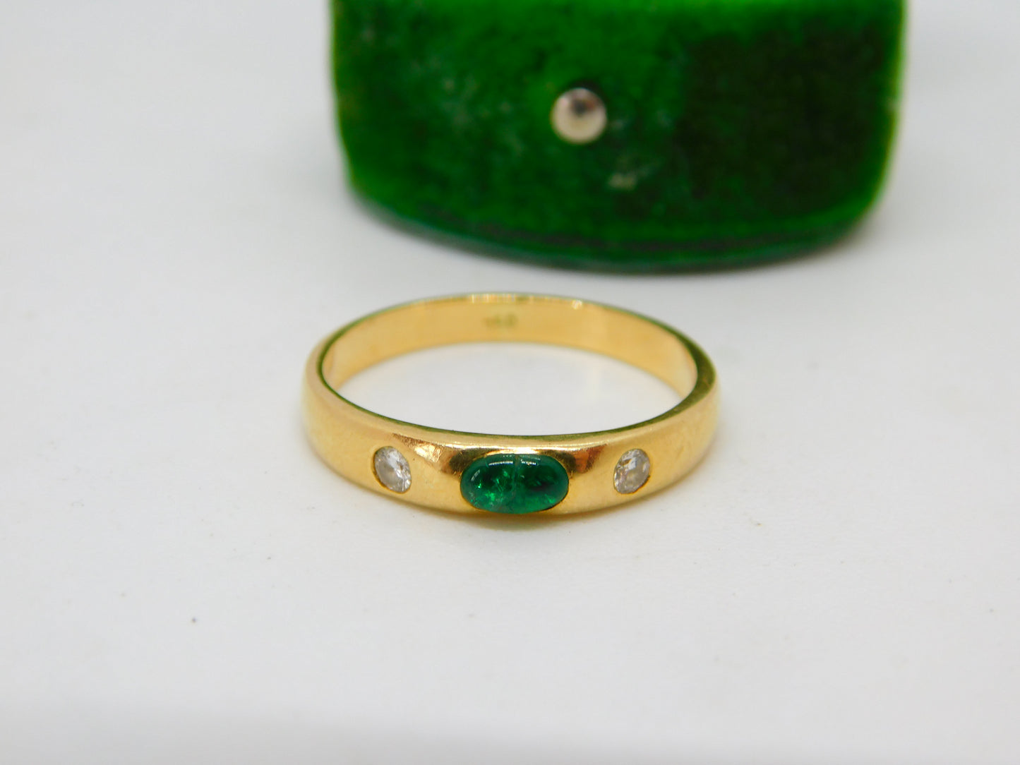 18ct Yellow Gold, Cabochon Emerald & Diamond Dress Ring Vintage c1980