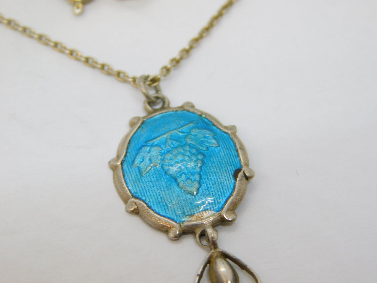 Charles Horner Sterling Silver Blue Enamel Drop Pendant Necklace Antique c1920