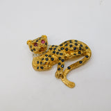 9ct Yellow Gold, Sapphire, Ruby, Diamond Panther Brooch Vintage 1988 Birmingham