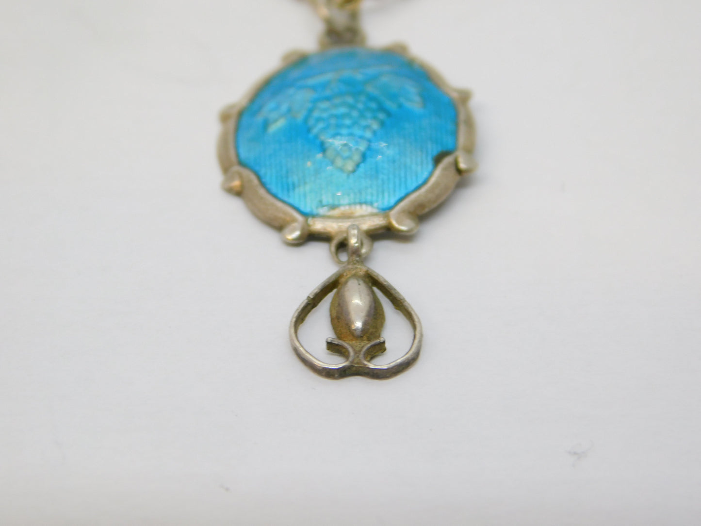 Charles Horner Sterling Silver Blue Enamel Drop Pendant Necklace Antique c1920