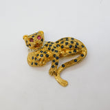 9ct Yellow Gold, Sapphire, Ruby, Diamond Panther Brooch Vintage 1988 Birmingham