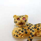 9ct Yellow Gold, Sapphire, Ruby, Diamond Panther Brooch Vintage 1988 Birmingham