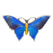 Sterling Silver Guilloche Enamel Butterfly Sweetheart Brooch Antique c1920