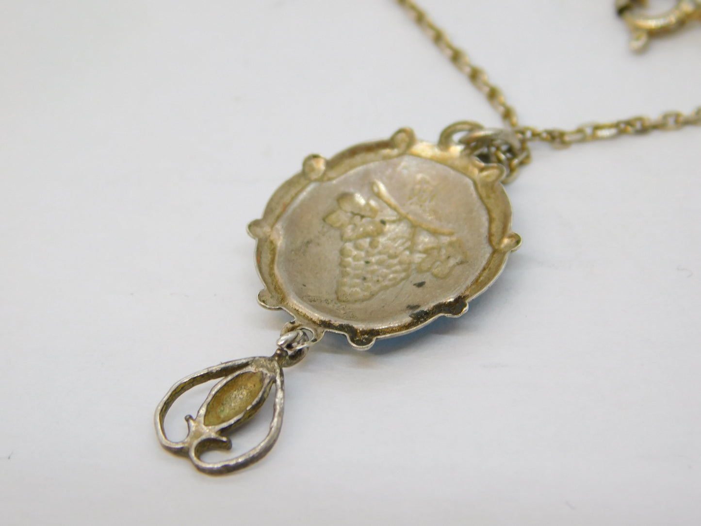 Charles Horner Sterling Silver Blue Enamel Drop Pendant Necklace Antique c1920