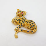 9ct Yellow Gold, Sapphire, Ruby, Diamond Panther Brooch Vintage 1988 Birmingham