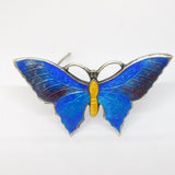 Sterling Silver Guilloche Enamel Butterfly Sweetheart Brooch Antique c1920