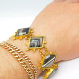 Georgian Yellow Metal & Banded Agate Set Panel Bracelet Antique c1790
