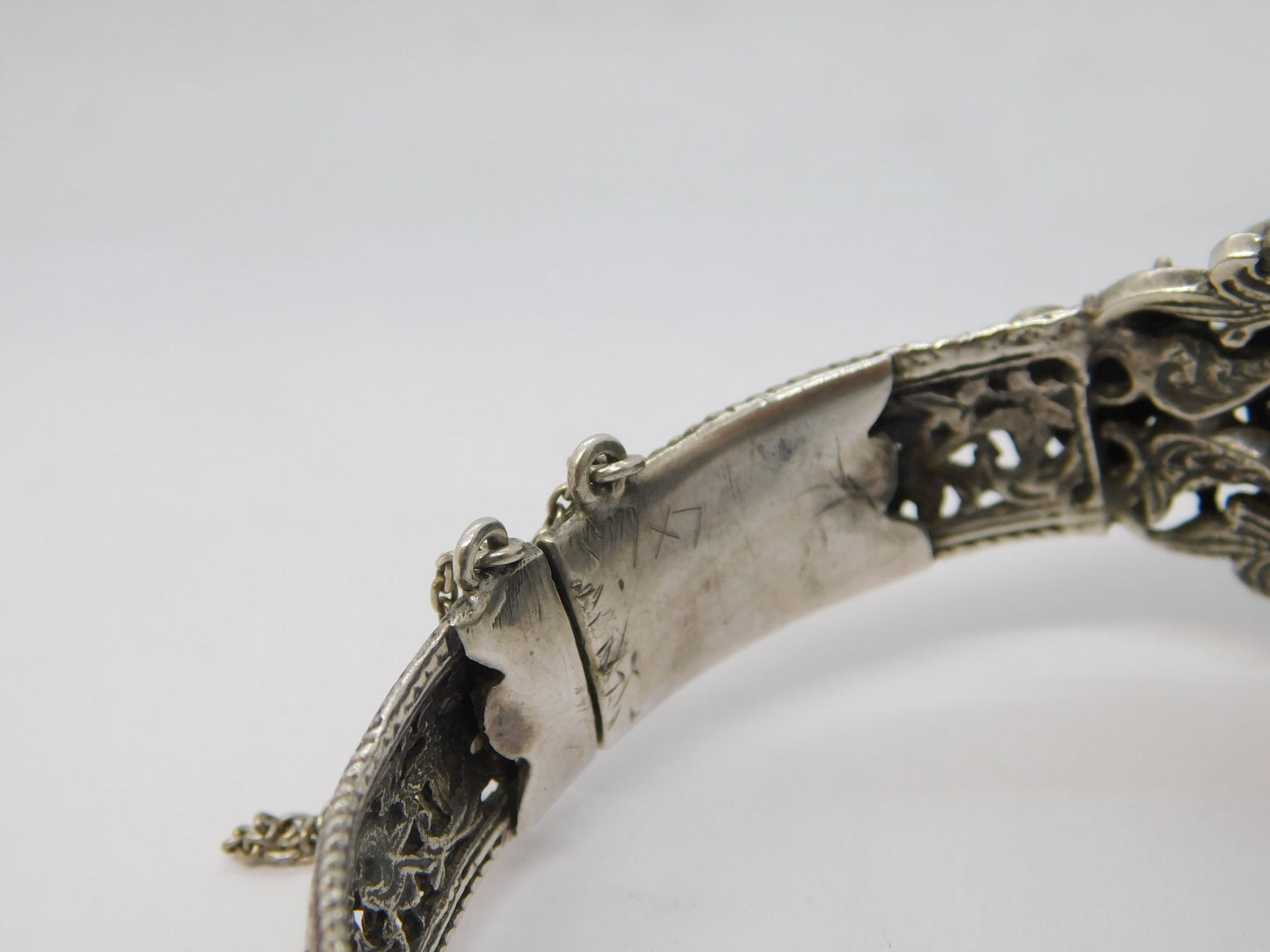 19th Century Austro-Hungarian .800 Silver, Turquoise Floral Bangle Antique c1880