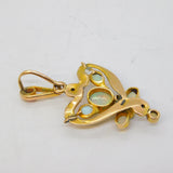 Art Nouveau 9ct Gold, Ruby & Cabochon Opal Lavalier Pendant Antique c1910