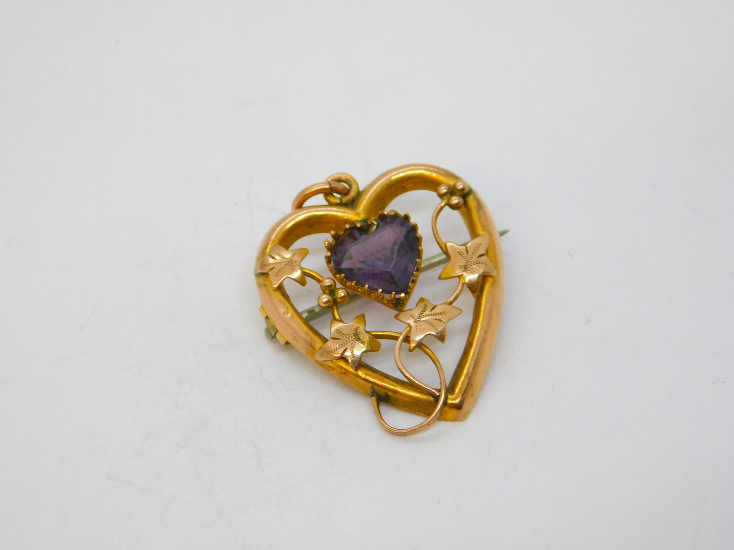 Edwardian Sterling Silver Amethyst Sweetheart Brooch Antique 1910 Chester