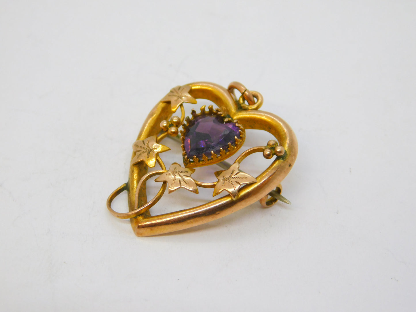Edwardian Sterling Silver Amethyst Sweetheart Brooch Antique 1910 Chester