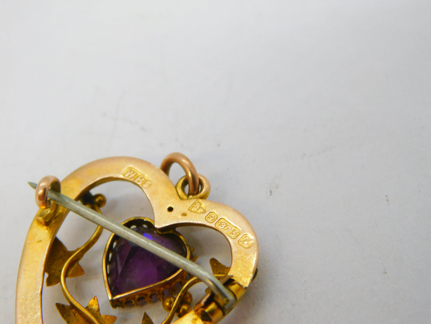 Edwardian Sterling Silver Amethyst Sweetheart Brooch Antique 1910 Chester