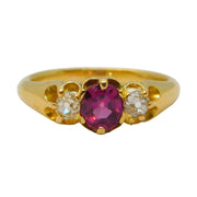 Victorian 18ct Yellow Gold, Pink Topaz & 0.2ct Diamond Boat Ring Antique c1880