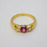 Victorian 18ct Yellow Gold, Pink Topaz & 0.2ct Diamond Boat Ring Antique c1880