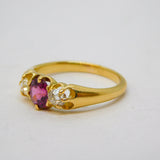 Victorian 18ct Yellow Gold, Pink Topaz & 0.2ct Diamond Boat Ring Antique c1880