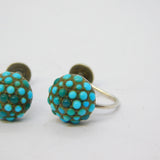 19th Century Austro-Hungarian Sterling Silver Turquoise Screw-Back Earrings c1890