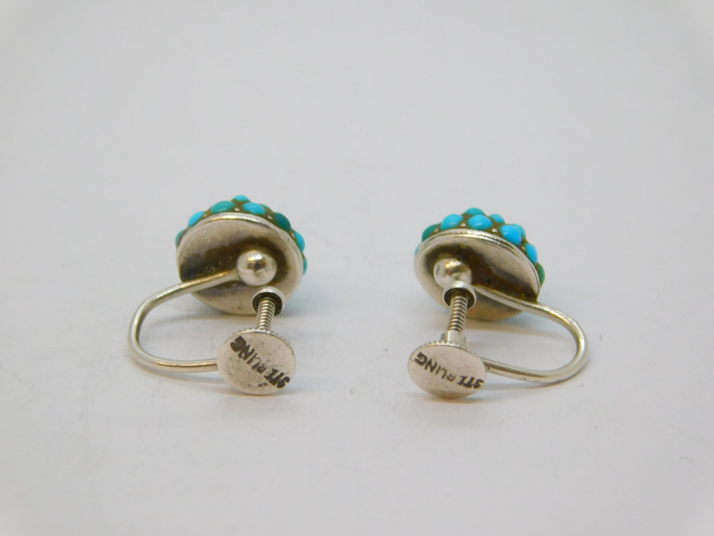 19th Century Austro-Hungarian Sterling Silver Turquoise Screw-Back Earrings c1890