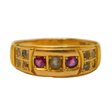Victorian 15ct Yellow Gold, Ruby & Seed Pearl Boat Ring Antique 1897 Birmingham
