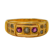 Victorian 15ct Yellow Gold, Ruby & Seed Pearl Boat Ring Antique 1897 Birmingham