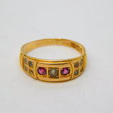 Victorian 15ct Yellow Gold, Ruby & Seed Pearl Boat Ring Antique 1897 Birmingham