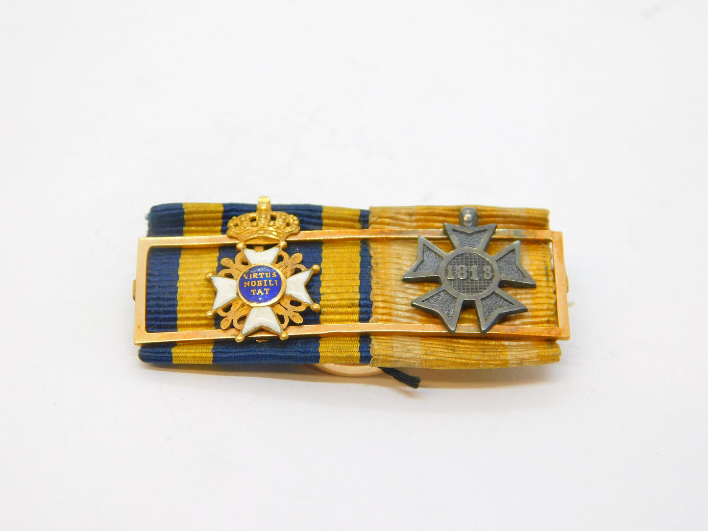 19th Century 18ct Gold Romanian Military & Iron Cross Medal Ribbon Bar Antique