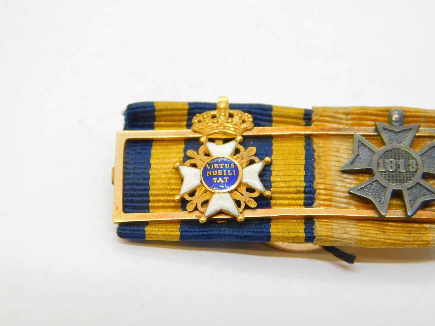 19th Century 18ct Gold Romanian Military & Iron Cross Medal Ribbon Bar Antique