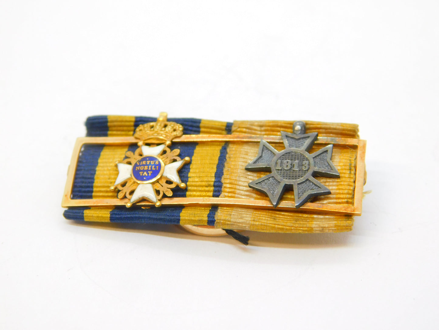 19th Century 18ct Gold Romanian Military & Iron Cross Medal Ribbon Bar Antique