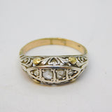 George III 9ct Yellow Gold & Silver Set Old-Cut Diamond Boat Ring Antique c1780