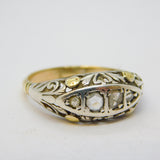 George III 9ct Yellow Gold & Silver Set Old-Cut Diamond Boat Ring Antique c1780