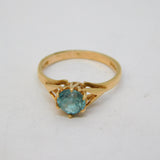 9ct Yellow Gold & Blue Topaz Set Solitaire Ring Vintage 1969 London