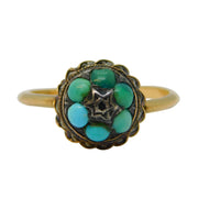 Victorian 9ct Yellow Gold & Turquoise Set Floral Target Ring Antique c1860