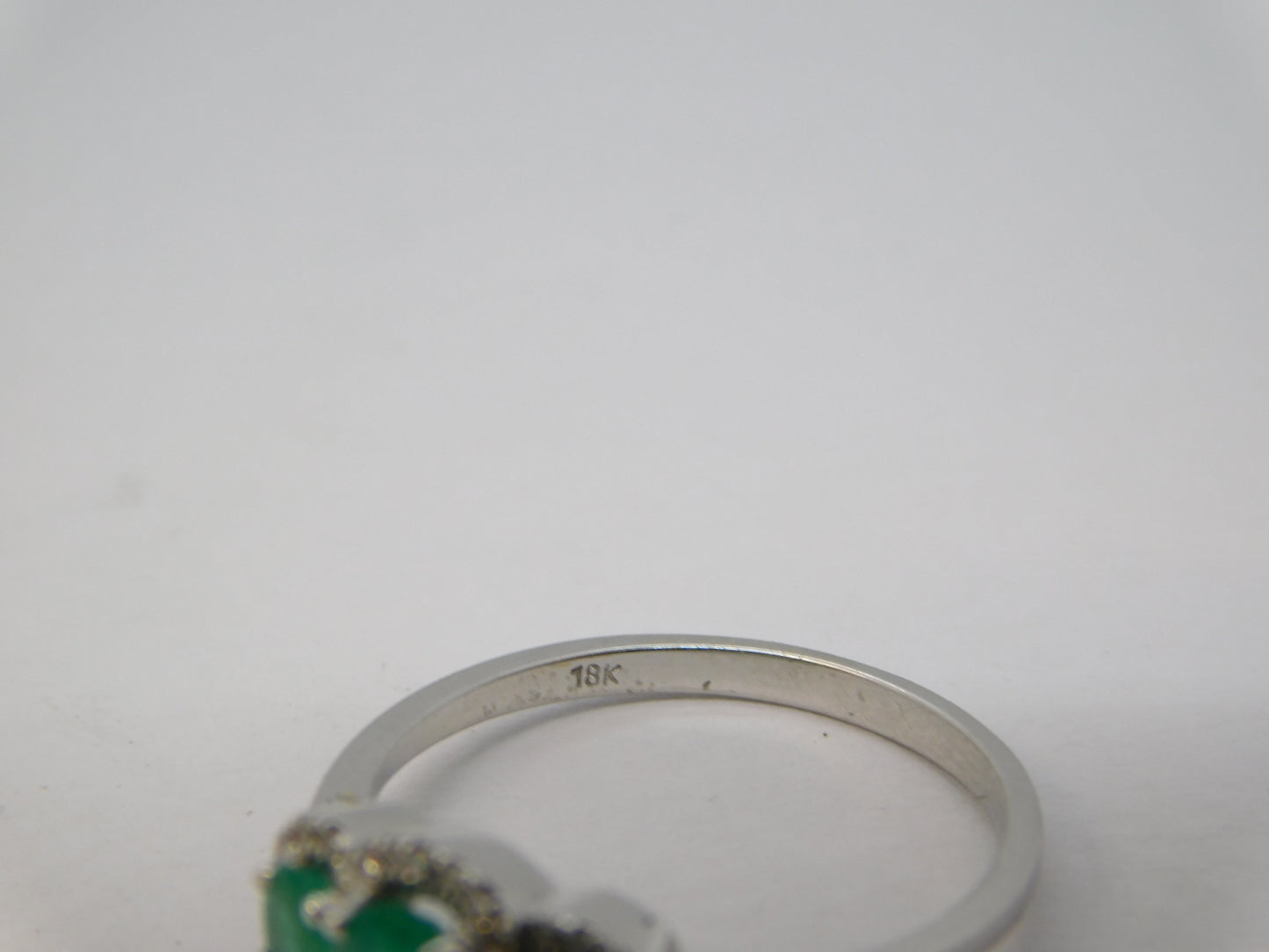 18ct White Gold, Three-Stone Emerald & Diamond Dress Ring Vintage c1990