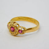 Edwardian 18ct Yellow Gold, Ruby & Diamond Floral Dress Ring Antique 1910 Chester